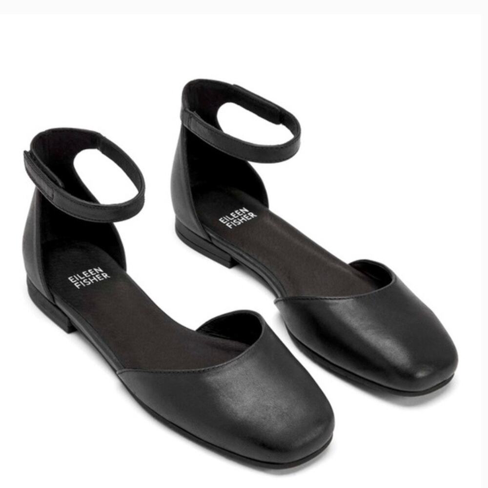 Eileen Fisher Sue-Le Leather Ballet Flats Size 6.5 Black